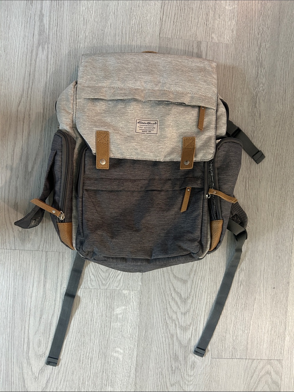 Eddie Bauer Two-Tone Gray and Tan Accent Backpack